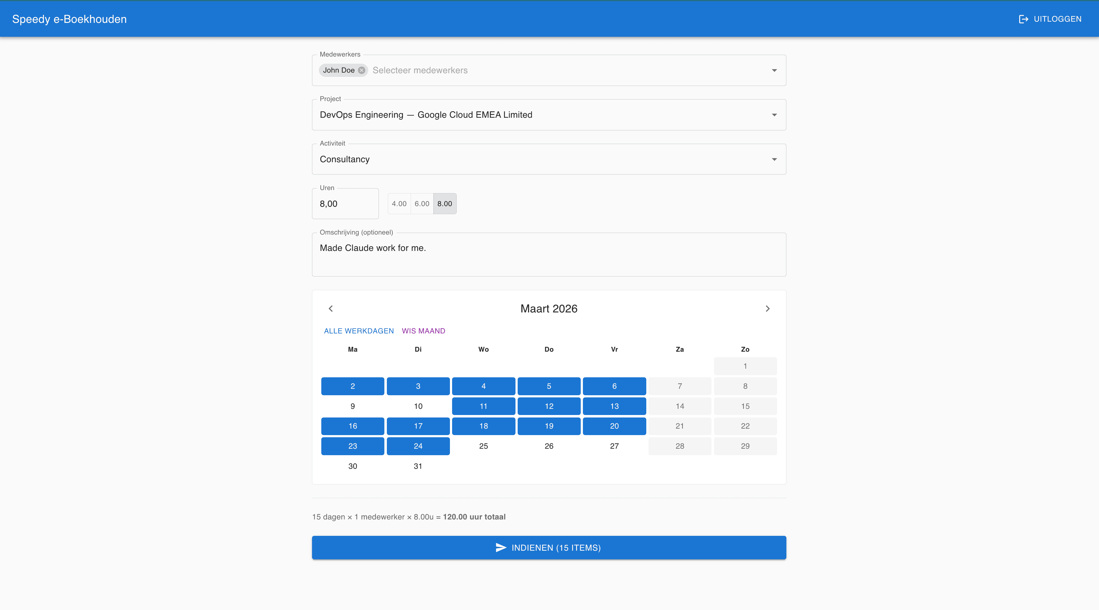 Speedy e-Boekhouden platform met dashboard, urenregistratie en AI-gestuurde boekhoudfuncties